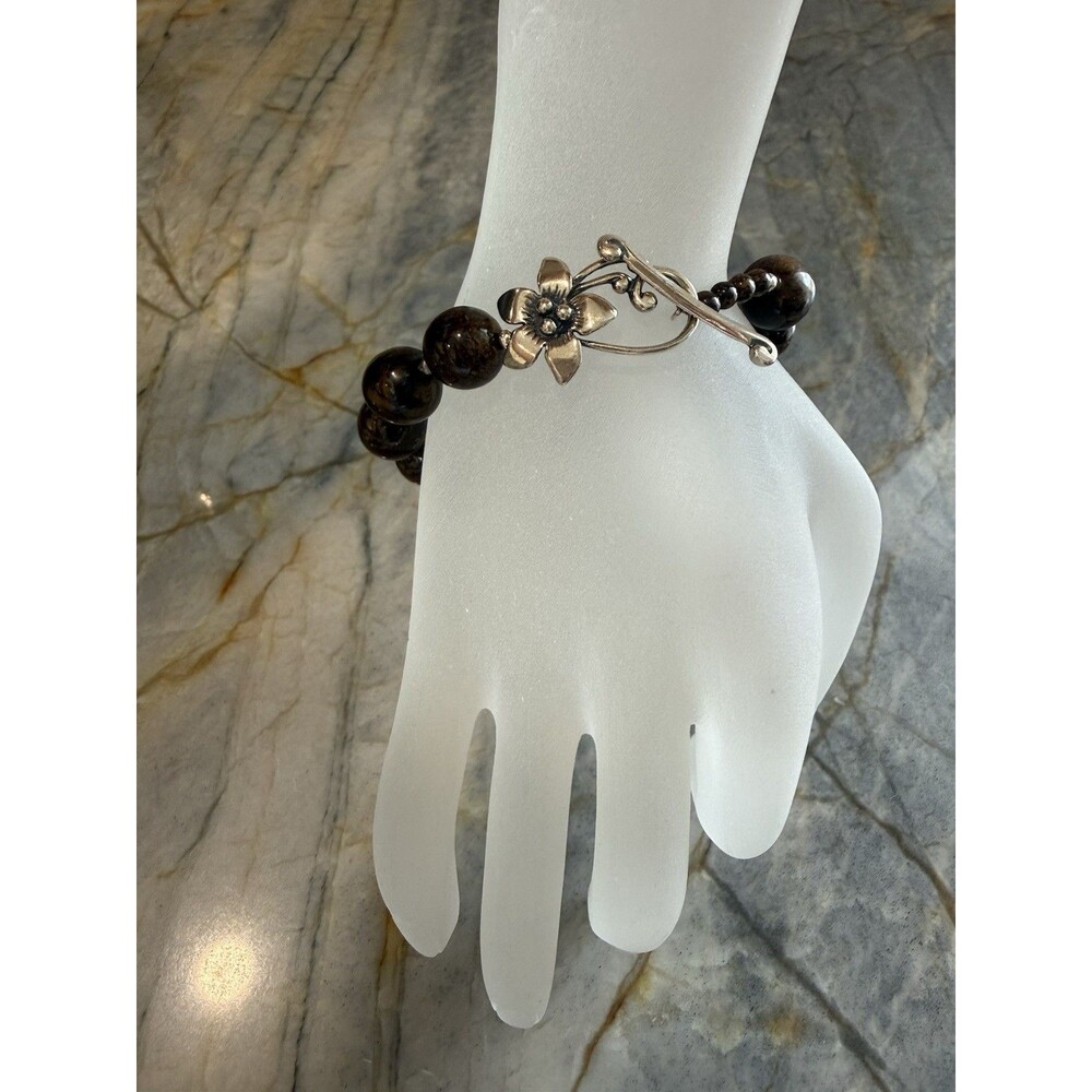 SILPADA Retired Bronzite Sterling Silver 925 Beaded Floral Toggle Bracelet B1365